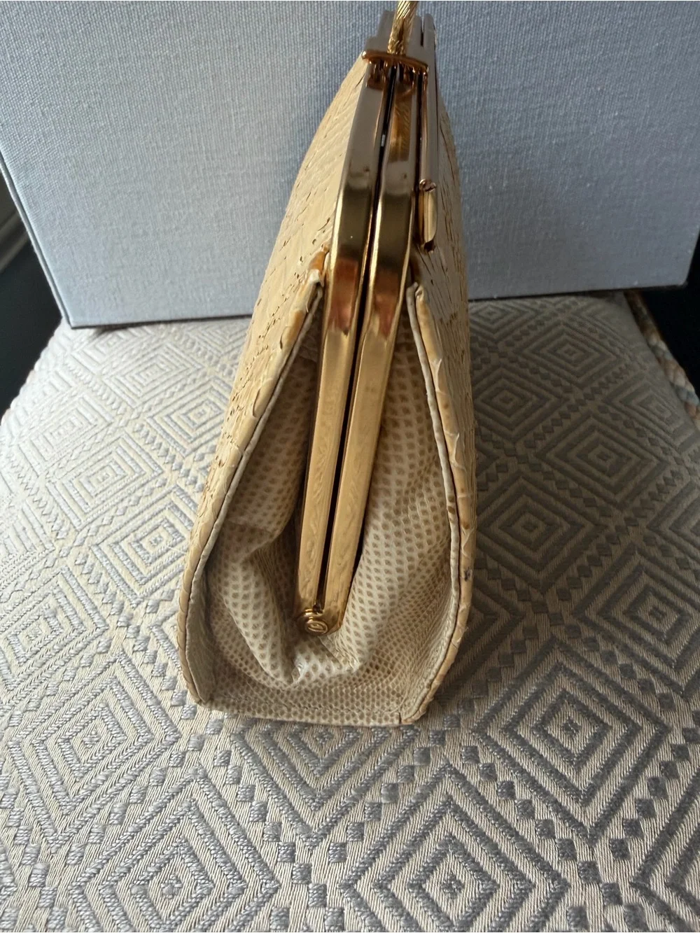 Elegant Yellow Snakeskin Frame Clutch Purse Made In England